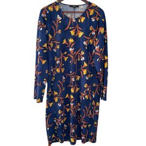 Weekend Max Mara Alte Sheath Dress XL Blue Floral Long Sleeve Jersey Knit